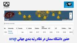 حضور دانشگاه سمنان در نظام رتبه بندي جهاني uraP / ارتقای حدود 500 پله ای در این رتبه بندی 